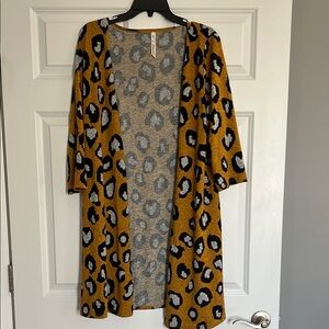 NY Collection Leopard Print Cardigan - Mustard and Black